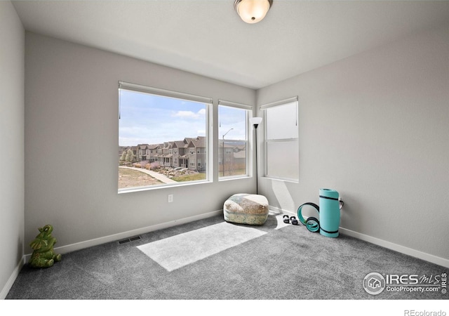 2838 Sykes Dr, Fort Collins, CO 80524 - exercise area with visible vents, baseboards, and carpet