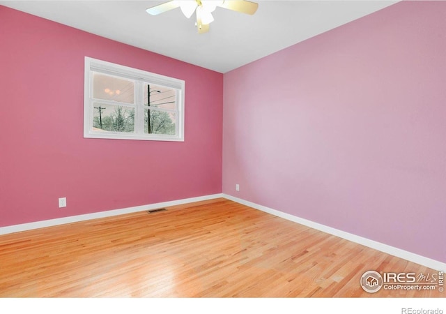 195 S 35th St, Boulder, CO 80305 - unfurnished room with ceiling fan, baseboards, visible vents, and light wood-style floors