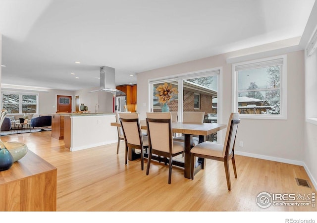 195 S 35th St, Boulder, CO 80305 - dining space with light wood-type flooring, visible vents, baseboards, and recessed lighting