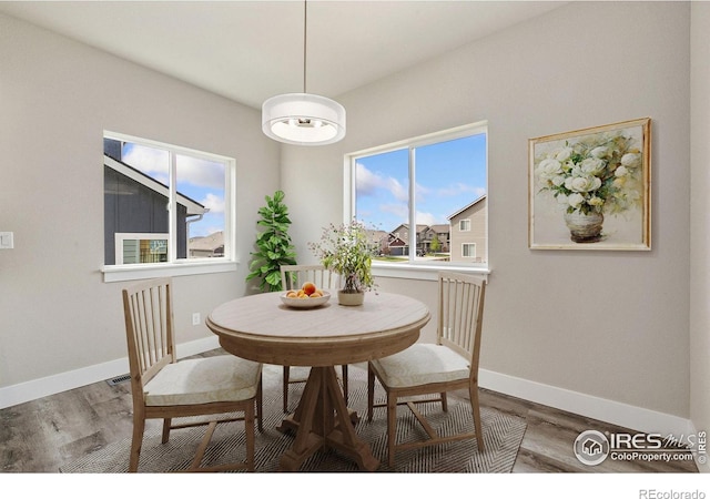1755 Avery Plaza St, Severance, CO 80550 - dining area featuring wood finished floors, healthy amount of natural light, and baseboards