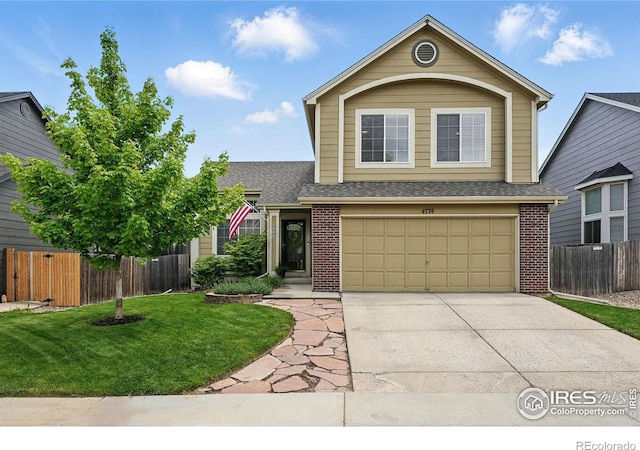 4774 Coker Ave, Castle Rock, CO 80104 - traditional home featuring brick siding, driveway, an attached garage, and a shingled roof