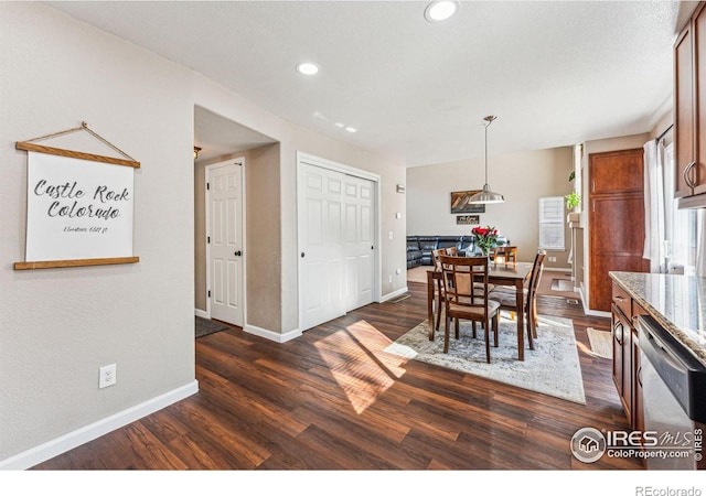 4774 Coker Ave, Castle Rock, CO 80104 - dining room with dark wood-style floors, baseboards, and recessed lighting