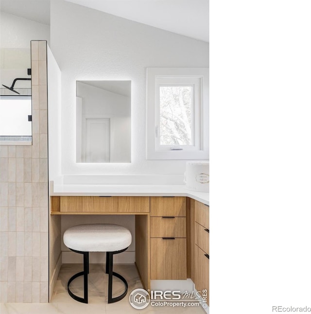1012 Hobson Ct, Fort Collins, CO 80526 - full bath featuring walk in shower, vaulted ceiling, and vanity