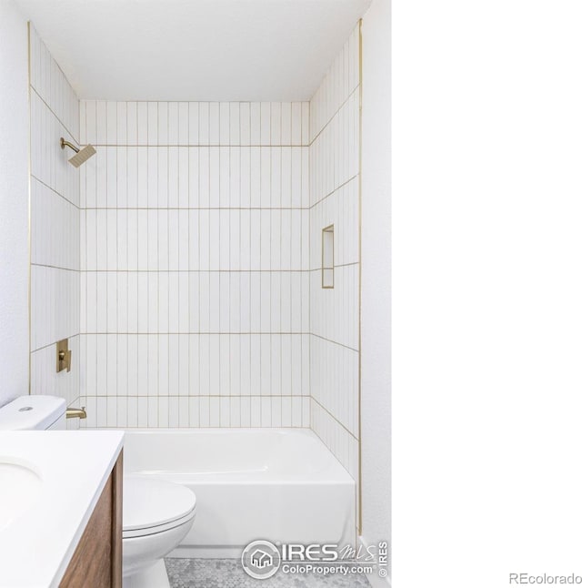 1012 Hobson Ct, Fort Collins, CO 80526 - full bath with toilet, vanity, bathtub / shower combination, and tile patterned flooring