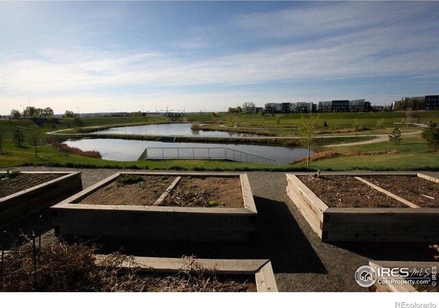 8482 Parkland St, Broomfield, CO 80021 - view of yard with a water view and a vegetable garden