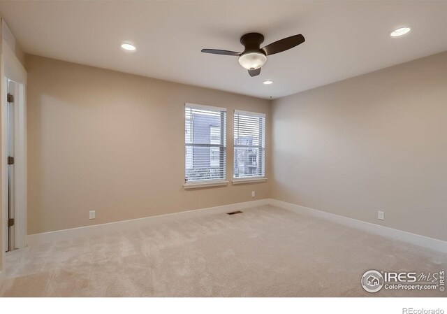 8482 Parkland St, Broomfield, CO 80021 - unfurnished room featuring light colored carpet, a ceiling fan, recessed lighting, and baseboards