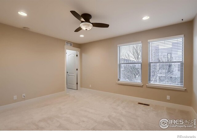 8482 Parkland St, Broomfield, CO 80021 - empty room featuring light colored carpet, ceiling fan, recessed lighting, and baseboards