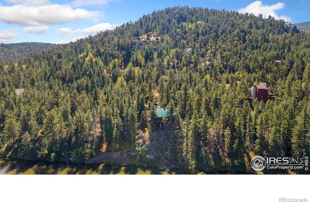 741 Hickory Dr, Lyons, CO 80540 - bird's eye view with a wooded view and a mountain view