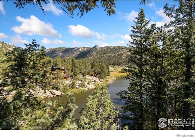 741 Hickory Dr, Lyons, CO 80540 - property view of mountains featuring a forest view and a water view