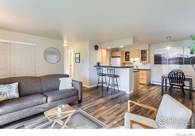 695 Manhattan Dr Unit 22, Boulder, CO 80303 - living room featuring baseboards and dark wood-style floors