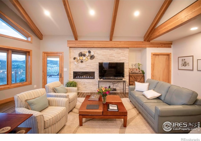 91 Eagle Rising Pl, Livermore, CO 80536 - living area featuring a fireplace and recessed lighting