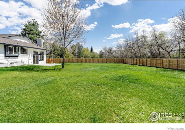 view of yard featuring a patio area and a fenced backyard