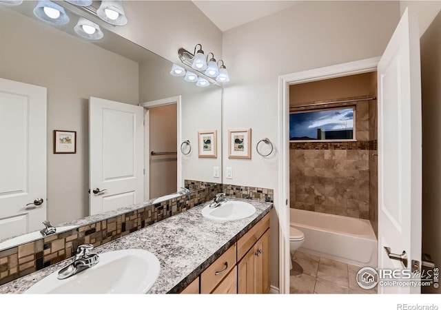 1356 Golden Eagle Way, Louisville, CO 80027 - bathroom with double vanity, tile patterned floors, toilet, and a sink