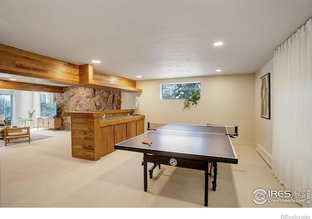 1048 Westview Dr, Boulder, CO 80303 - recreation room with light colored carpet, recessed lighting, and baseboards