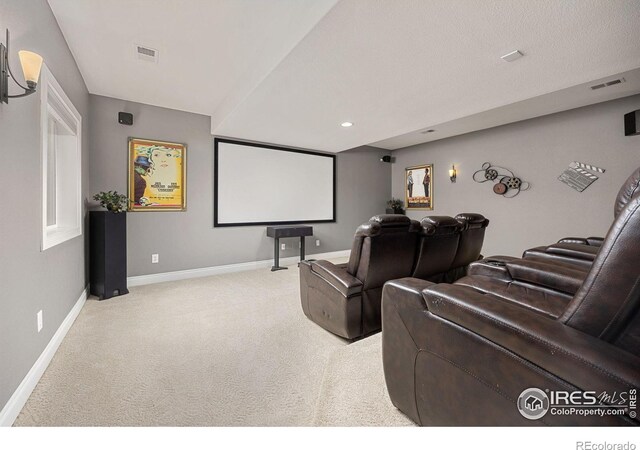 895 Owl Grove Pl, Loveland, CO 80537 - cinema with recessed lighting, carpet, visible vents, and baseboards