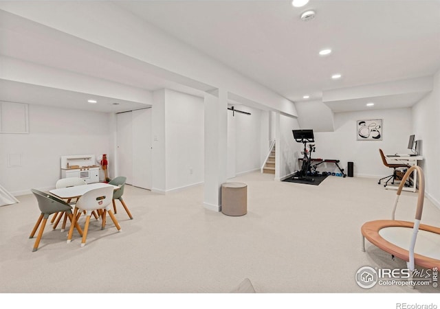 586 Aztec Dr, Boulder, CO 80303 - game room with carpet floors, baseboards, and recessed lighting