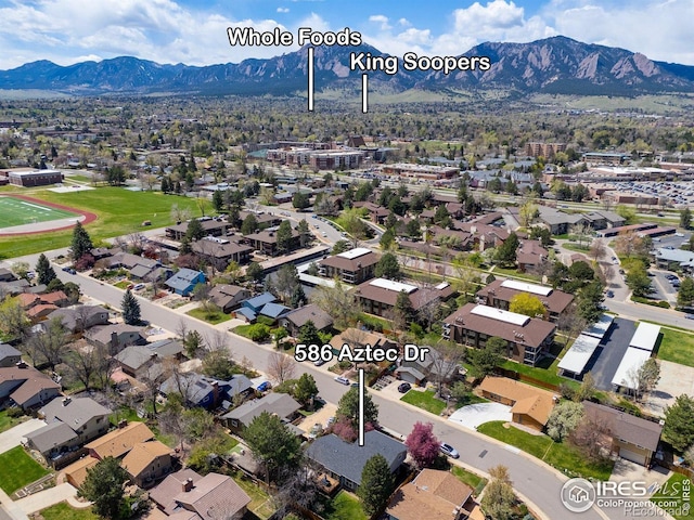 586 Aztec Dr, Boulder, CO 80303 - drone / aerial view featuring a residential view and a mountain view