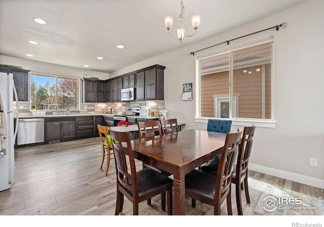 1030 Grand Ave, Windsor, CO 80550 - dining room featuring recessed lighting, a chandelier, light wood-type flooring, and baseboards