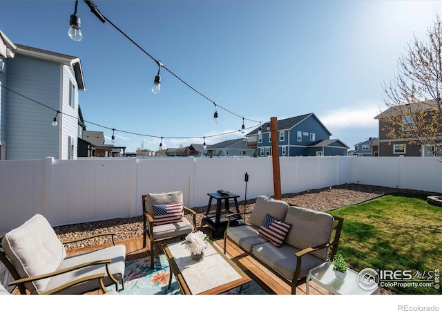 2433 Tabor St, Berthoud, CO 80513 - view of patio / terrace featuring outdoor lounge area and a residential view
