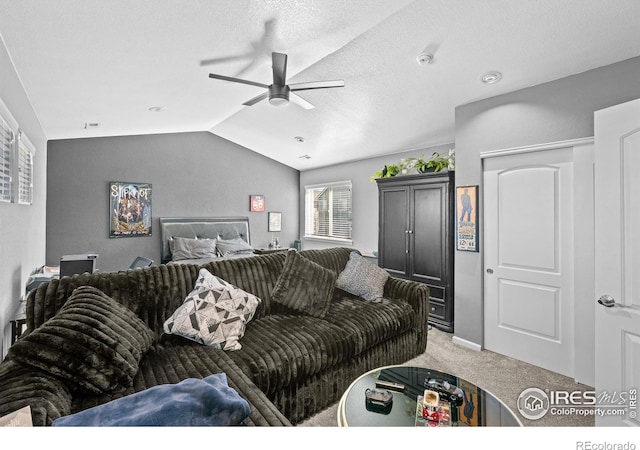 338 Mt Wilson St, Brighton, CO 80601 - bedroom featuring light carpet, lofted ceiling, and a ceiling fan