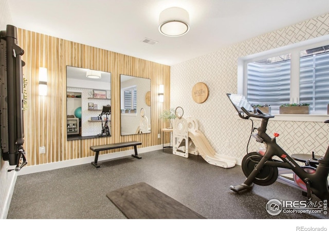 267 Clementina St, Louisville, CO 80027 - exercise area with wallpapered walls, visible vents, and baseboards