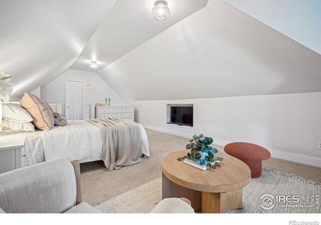 3059 N York St, Denver, CO 80205 - bedroom featuring carpet flooring, baseboards, and vaulted ceiling