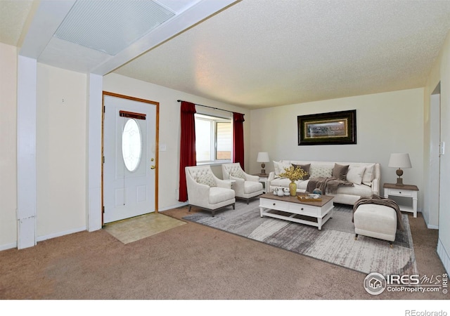carpeted living room with visible vents