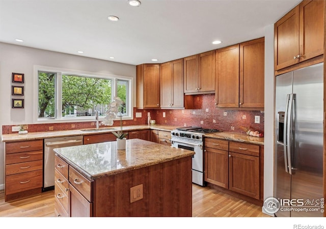5285 Gallatin Pl, Boulder, CO 80303 - kitchen with backsplash, light wood finished floors, stainless steel appliances, and a sink