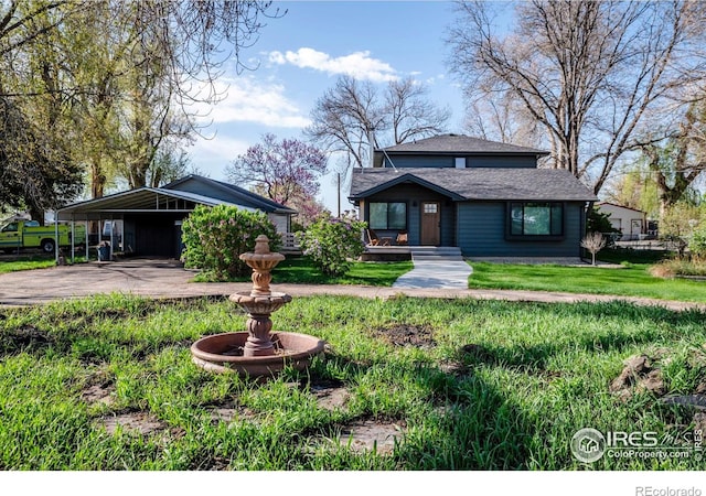 view of front of property featuring a shingled roof and concrete driveway