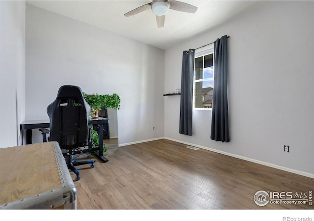 2000 Rose Petal Dr, Windsor, CO 80550 - office space featuring ceiling fan, wood finished floors, and baseboards