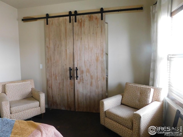 sitting room with a barn door