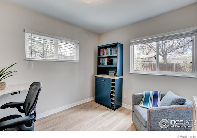 office area featuring baseboards and light wood-style floors