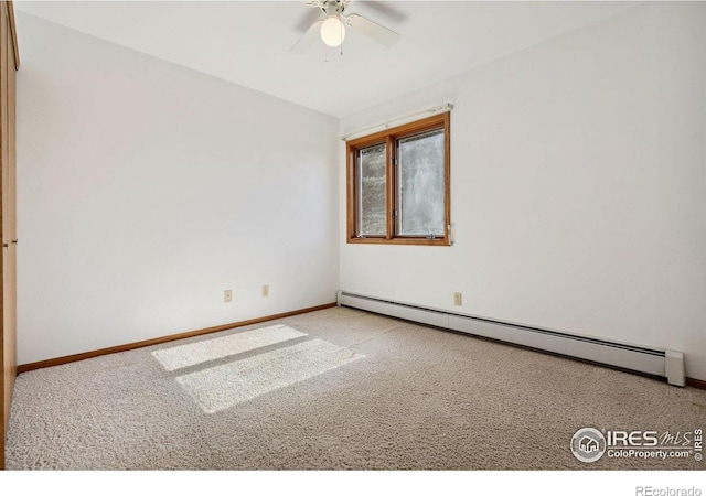 4560 Larkbunting Dr Unit 2B, Fort Collins, CO 80526 - carpeted empty room with baseboard heating, a ceiling fan, and baseboards