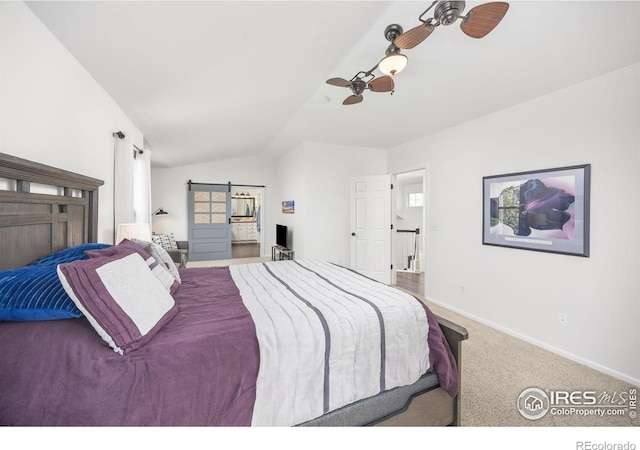 109 Whitney Ct, Windsor, CO 80550 - bedroom with lofted ceiling, baseboards, carpet, and ceiling fan