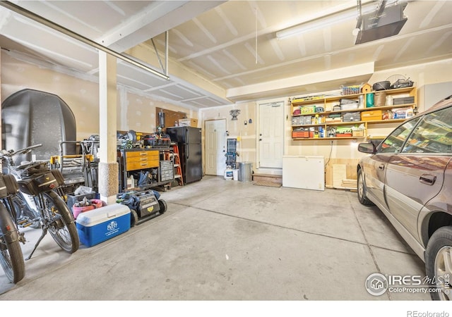 109 Whitney Ct, Windsor, CO 80550 - garage featuring freestanding refrigerator, fridge, and a garage door opener