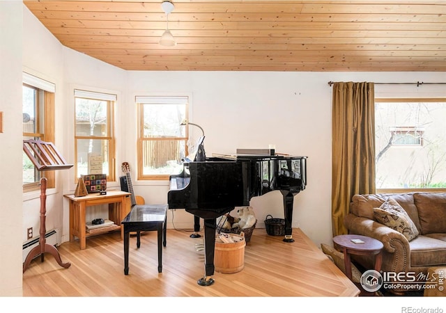1800 Sumac Ave, Boulder, CO 80304 - sitting room with wood ceiling, a baseboard radiator, and wood finished floors