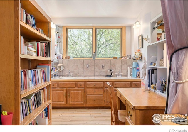 1800 Sumac Ave, Boulder, CO 80304 - kitchen featuring light wood-style floors, a sink, open shelves, and light countertops