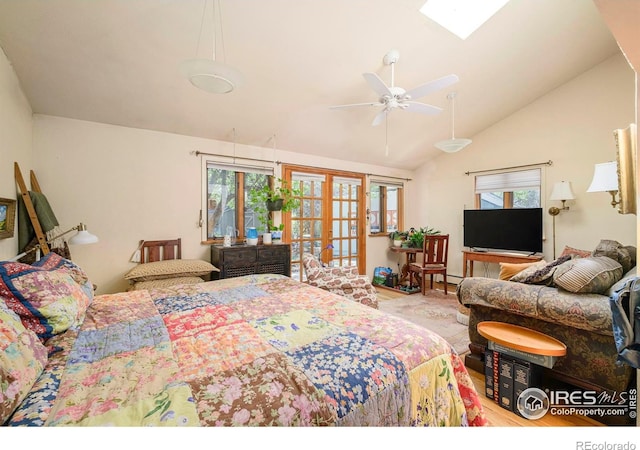 1800 Sumac Ave, Boulder, CO 80304 - bedroom with access to outside, ceiling fan, french doors, and lofted ceiling