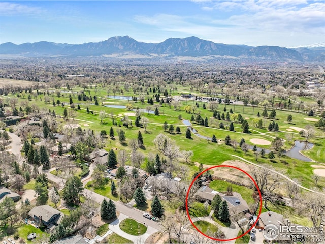 1533 Old Tale Rd, Boulder, CO 80303 - bird's eye view with a water and mountain view, view of golf course, and a residential view
