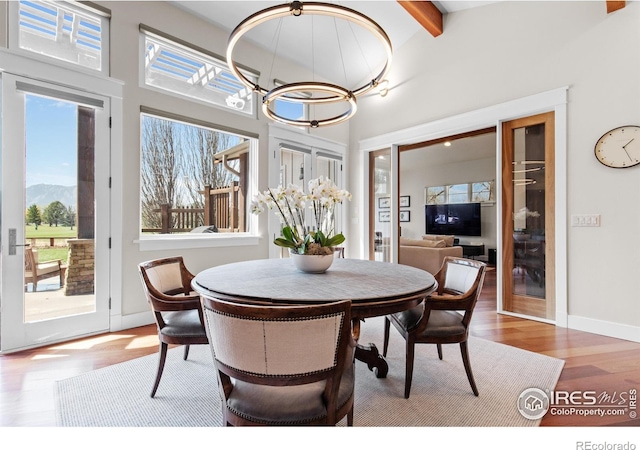 1533 Old Tale Rd, Boulder, CO 80303 - dining room with an inviting chandelier, plenty of natural light, and wood finished floors