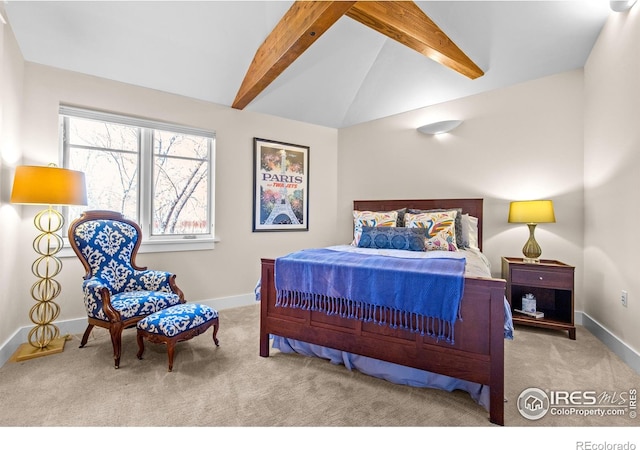1533 Old Tale Rd, Boulder, CO 80303 - bedroom featuring baseboards, lofted ceiling with beams, and carpet