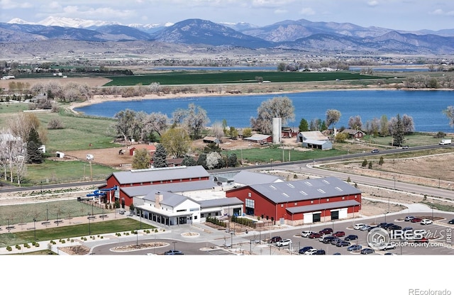aerial view with a water and mountain view