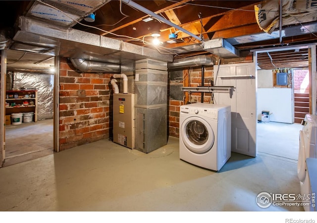 1114 5th Ave, Longmont, CO 80501 - clothes washing area with laundry area, washer / dryer, heating unit, and electric panel