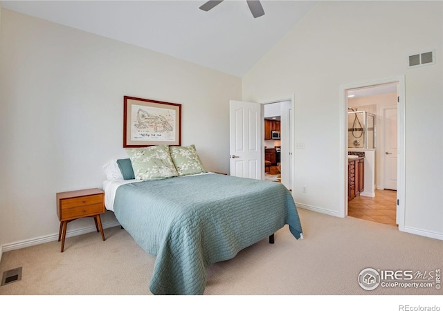 bedroom featuring baseboards, visible vents, and carpet