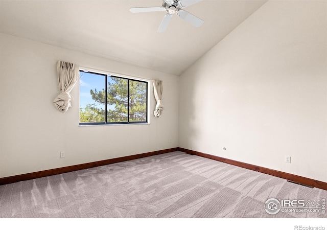 2499 Powderhorn Ln, Boulder, CO 80305 - empty room with carpet floors, a ceiling fan, baseboards, and vaulted ceiling