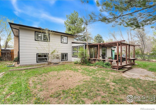 1208 Briarwood Rd, Fort Collins, CO 80521 - rear view of property featuring a wooden deck and a pergola
