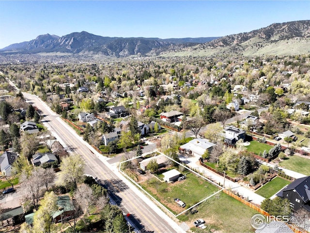 aerial view of residential area featuring a mountain backdrop and property boundaries highlighted
