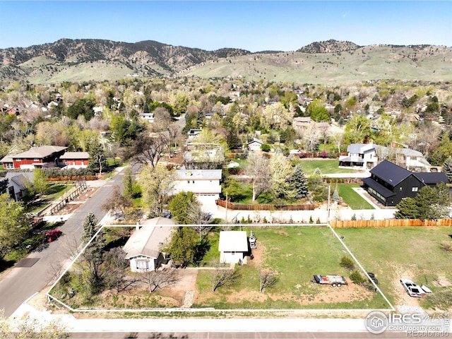 aerial perspective of suburban area with property boundaries highlighted and a mountainous background