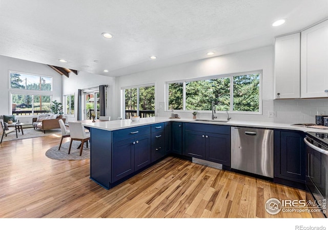 251 Ridgeview Ln, Boulder, CO 80302 - kitchen featuring dishwasher, a sink, a peninsula, electric range oven, and plenty of natural light