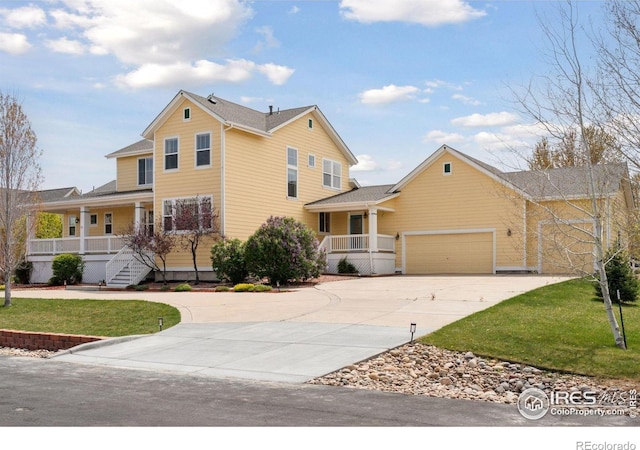 3530 Willow Rd, Frederick, CO 80504 - view of front of house featuring a garage, a front yard, covered porch, and driveway